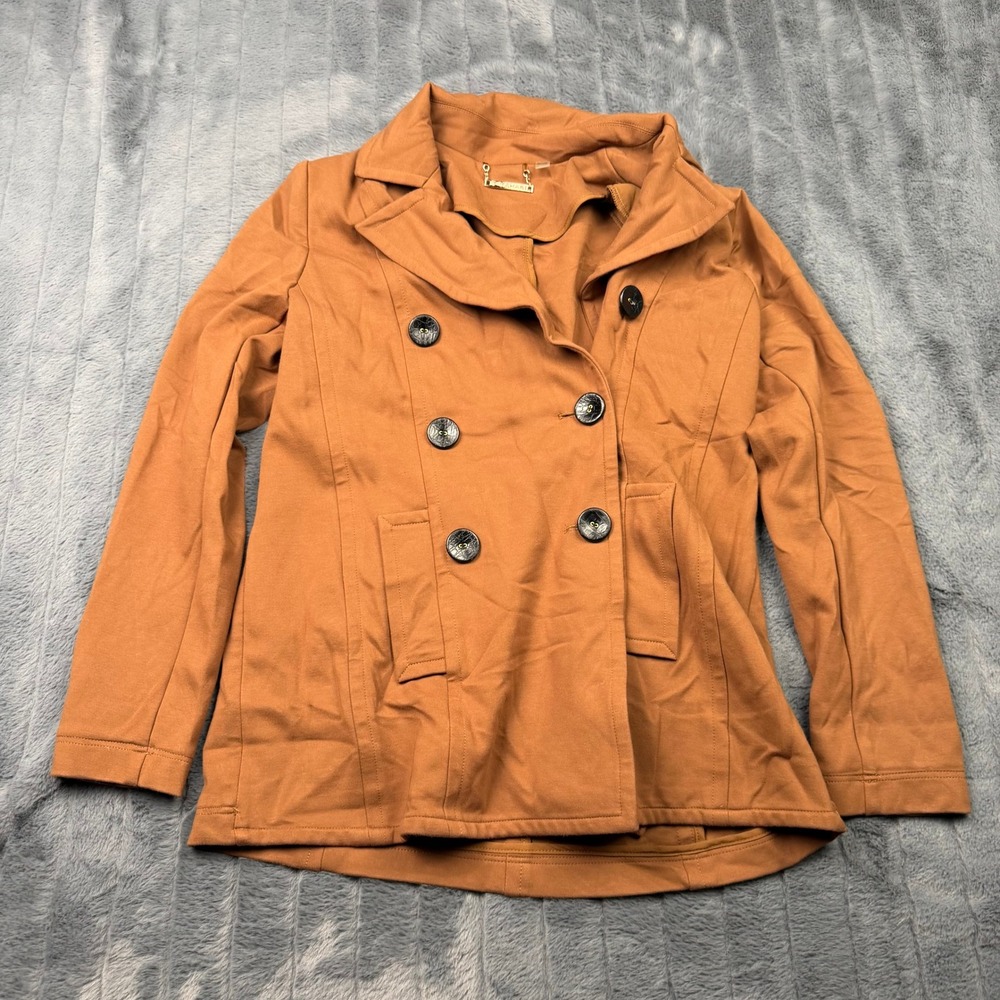 T Tahari Womens Brown Double Breasted Ponte Knit Pea Coat Jacket Size 8 RN 93178